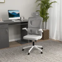 Vinsetto Ergonomic Office Chair with Auto-Adaptive Lumbar Support, High Back Desk Chair with Adjustable Headrest & Height, Rotatable Arm, Rocking Function for Office, Grey(m-1)