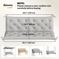 Outsunny 3-Seater Outdoor Bench Swing Chair Replacement Cushions for Patio Garden, Light Grey(m-3)