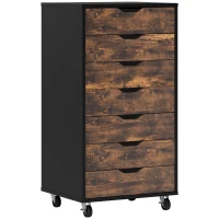 Vinsetto 7-drawer Vertical File Cabinet for Home Office, Storage Cabinet with Wheels, 18.7"x15.6"x35.4", Rustic Brown(m-2)