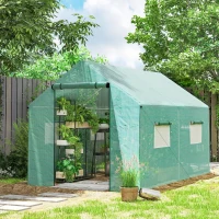 Outsunny Walk-in Tunnel Greenhouse UV-resistant Green House with Door and Mesh Windows, 6.6' x 10' x 6.6', Green(m-8)