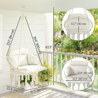 Outsunny Boho Hammock Chair Swing Hanging Chair with Cushion, Chain, Steel Frame for Indoor Outdoor Bedroom Patio Balcony, Cream(m-3)