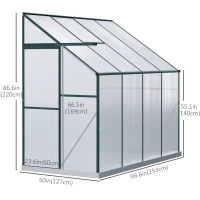 Outsunny Walk-In Garden Greenhouse Aluminum Polycarbonate with Roof Vent for Plants Herbs Vegetables 8' x 4' x 7' Silver(m-3)