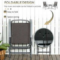 Outsunny 3 Pieces Bistro Set, Foldable Patio Furniture Set with Mesh Chairs, Glass Table for Garden, Balcony, Charcoal Grey(m-4)