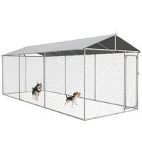 PawHut 19.7' x 7.5' x 7.5' Large Outdoor Dog Kennel Tall Dog Run with Waterproof , UV Resistant Cover, for Large Dogs, Silver(m-11)