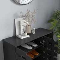 HOMCOM Shoe Cabinet, 21 Pair Shoe Storage Cabinet Organizer with 5-tier Double Door Cupboard and 5-tier Open Shelves, Black(m-9)