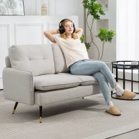 HOMCOM 55" Loveseat Sofa, Linen Love Seat w/ S spring, Steel Legs and Button Tufting, Small Couch for Living Room, Cream White(m-10)