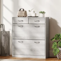 HOMCOM Narrow Shoe Storage with 2 Flip Drawers and Adjustable Shelves Shoe Organizer Cabinet for 12 Pairs of Shoes, Grey(m-8)