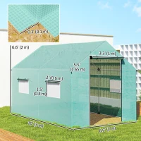 Outsunny Walk-in Tunnel Greenhouse UV-resistant Green House with Door and Mesh Windows, 6.6' x 10' x 6.6', Green(m-3)