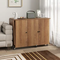 HOMCOM Sewing Machine Table with Drop Leaf, Folding Craft Table with 2 Doors and Adjustable Shelf for Small Spaces, Brown(m-10)