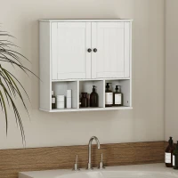 HOMCOM Farmhouse Bathroom Wall Cabinet, Wall Mounted Medicine Cabinet with Adjustable Shelf, Open Compartments, White(m-8)