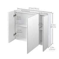 kleankin 28" x 24" Wall Mounted Mirror Cabinet, Bathroom Medicine Cabinet with Mirror, 3 Doors and Adjustable Shelves, White(m-3)
