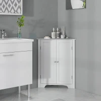 kleankin Modern Bathroom Storage Cabinet, Corner Cabinet with Doors, Bathroom Cabinet with Adjustable Shelf and Recessed Door, White(m-8)