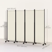 Outsunny Folding Room Divider with Castor Wheels, Rolling Privacy Screen for Home Office Bedroom, 5.6ft Tall(m-3)