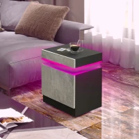 HOMCOM Nightstand, Bedside Table with LED Lights and 2 Drawers for Bedroom, Living Room, Cement Grey(m-8)