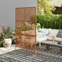 Outsunny Decorative Privacy Fence Screen, Metal Outdoor Privacy Screen Climbing Plant Trellis with Stand, Rhombus Brown(m-7)