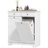 HOMCOM Laundry Cabinet, Tilt Out Laundry Hamper Cabinet with 2 Baskets, Bathroom Hamper Cabinet with 2 Drawers, White(m-2)