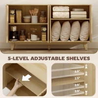 HOMCOM Fluted Sideboard Buffet Cabinet, 55" Coffee Bar Cabinet with 4 Doors, 2 Adjustable Shelves, 5 Wood Legs, Nature Wood(m-5)