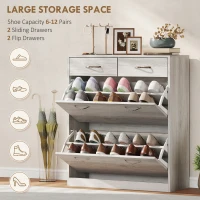 HOMCOM Narrow Shoe Storage with 2 Flip Drawers and Adjustable Shelves Shoe Organizer Cabinet for 12 Pairs of Shoes, Grey(m-4)