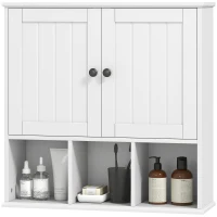 HOMCOM Farmhouse Bathroom Wall Cabinet, Wall Mounted Medicine Cabinet with Adjustable Shelf, Open Compartments, White(m-2)