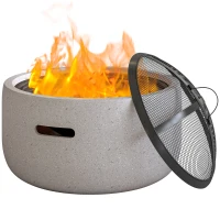 Outsunny 18" Round Outdoor Fire Pit Firepit Fireplace Wood-burning with Spark Screen Poker for Backyard Camping Bonfire, Grey(m-2)