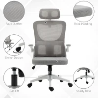 Vinsetto Ergonomic Office Chair with Auto-Adaptive Lumbar Support, High Back Desk Chair with Adjustable Headrest & Height, Rotatable Arm, Rocking Function for Office, Grey(m-9)