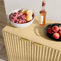 HOMCOM Fluted Sideboard Buffet Cabinet, 55" Coffee Bar Cabinet with 4 Doors, 2 Adjustable Shelves, 5 Wood Legs, Nature Wood(m-10)