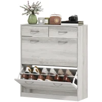 HOMCOM Narrow Shoe Storage with 2 Flip Drawers and Adjustable Shelves Shoe Organizer Cabinet for 12 Pairs of Shoes, Grey(m-2)