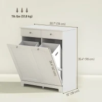 HOMCOM Laundry Cabinet, Tilt Out Laundry Hamper Cabinet with 2 Baskets, Bathroom Hamper Cabinet with 2 Drawers, White(m-3)