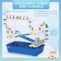 PawHut 4 Tier Hamster Cage with Tunnel Tube System, Hut, Exercise Wheel, Water Bottle, Food Dish, for Syrian, Gerbil, Blue(m-5)