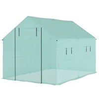 Outsunny Walk-in Tunnel Greenhouse UV-resistant Green House with Door and Mesh Windows, 6.6' x 10' x 6.6', Green(m-2)