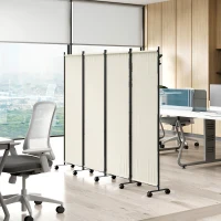 Outsunny Folding Room Divider with Castor Wheels, Rolling Privacy Screen for Home Office Bedroom, 5.6ft Tall(m-10)