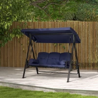 Outsunny Outdoor Patio 3-Person Steel Canopy Cushioned Seat Bench Swing with Included Side Trays & Padded Comfort, Dark Blue(m-8)