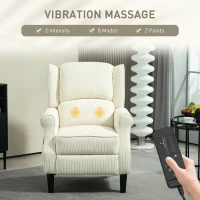 HOMCOM Push Back Recliner Chair, Vibration Massage Recliner for Living Room with Extendable Footrest, Remote, Pocket, Cream(m-5)