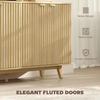 HOMCOM Fluted Sideboard Buffet Cabinet, 55" Coffee Bar Cabinet with 4 Doors, 2 Adjustable Shelves, 5 Wood Legs, Nature Wood(m-4)