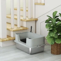 PawHut Stainless Steel Litter Box, XL High Sided Cat Litter Box with Scoop, Anti Leakage & Easy to Clean, 24" x 16" x 12", Grey(m-10)