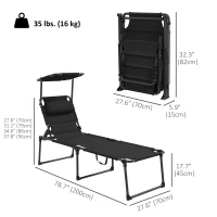 Outsunny Folding Chaise Lounge with Adjustable Sunroof, Outdoor Quick Dry Padded Tanning Chairs with Headrest, Reclining Back Outdoor Lounge Chair, for Beach, Yard, Patio, Black(m-3)