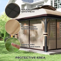 Outsunny 11' x 13' Patio Gazebo, Double Roof Outdoor Gazebo Canopy with Netting & Curtains, Galvanized Metal Frame, Khaki(m-5)
