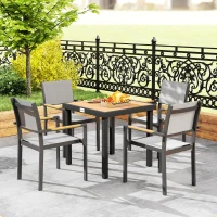 Outsunny Patio Dining Table for 4, Square Aluminum Outdoor Table for Garden Lawn Backyard, Natural(m-10)