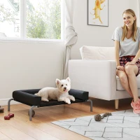 PawHut Elevated Dog Bed, Portable Raised Dog Cot with Breathable Mesh, Removable and Water-Resistant Bolsters, Black(m-8)