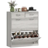 HOMCOM Narrow Shoe Storage with 2 Flip Drawers and Adjustable Shelves Shoe Organizer Cabinet for 12 Pairs of Shoes, Grey(m-11)