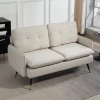 HOMCOM 55" Loveseat Sofa, Linen Love Seat w/ S spring, Steel Legs and Button Tufting, Small Couch for Living Room, Cream White(m-9)