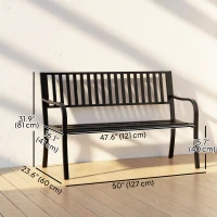 Outsunny 50" Steel Garden Bench Patio Metal Backyard Park Chair Outdoor Seat Furniture, Black(m-3)