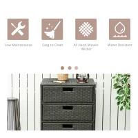 Outsunny 32" Poolside Rattan Wicker Patio Organizer Storage Cabinet Bathroom Storage w/ 3 Large Drawers Garden Outdoor(m-6)