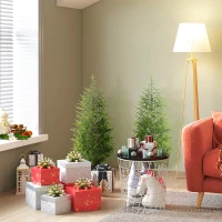 HOMCOM Set of 2 Artificial Christmas Tree, 4 ft Norflok Pine Xmas Tree with 133 Molded Tips and Pot Base, Easy Assembly, Green(m-10)