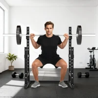 Soozier Adjustable Squat Rack, 660 lbs Multi-Function Barbell Rack for Weight Lifting and Home Gym Strength Training, Black(m-9)