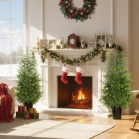 HOMCOM Set of 2 Artificial Christmas Tree, 4 ft Norflok Pine Xmas Tree with 133 Molded Tips and Pot Base, Easy Assembly, Green(m-7)