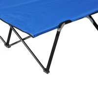 Outsunny 76" Two Person Folding Camping Cot Outdoor Portable Double Cot Wide Military Sleeping Bed w/ Carrying Bag Blue(m-9)