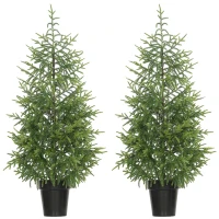 HOMCOM Set of 2 Artificial Christmas Tree, 4 ft Norflok Pine Xmas Tree with 133 Molded Tips and Pot Base, Easy Assembly, Green(m-1)