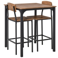 HOMCOM 3 Piece Pub Table and Chairs, Small Kitchen Table and Chairs, Square Dining Table with 2 Stools, Walnut and Black