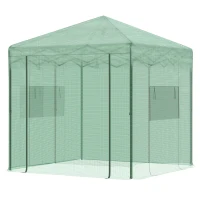 Outsunny Portable Pop Up Greenhouse, Outdoor Walk-in Hot House with Roll-up Door & 2 Windows, 8' x 6' , Green(m-11)